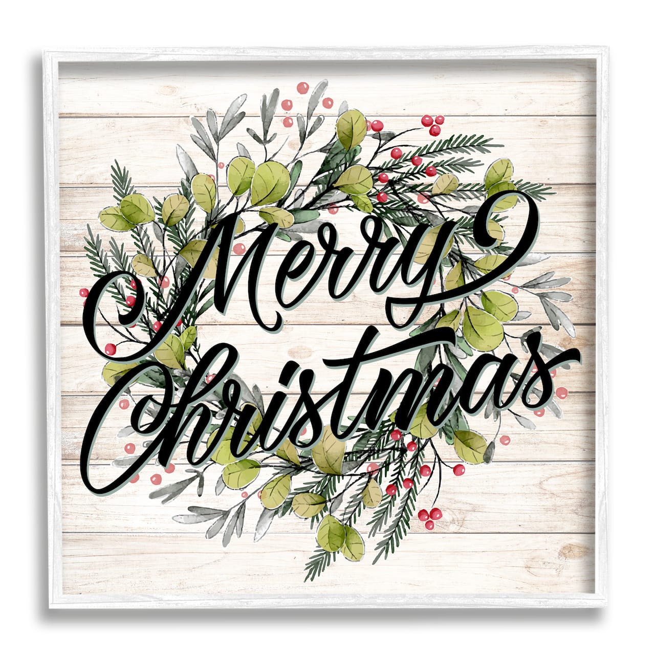 Stupell Industries Merry Christmas Botanical Wreath Framed Giclee Art